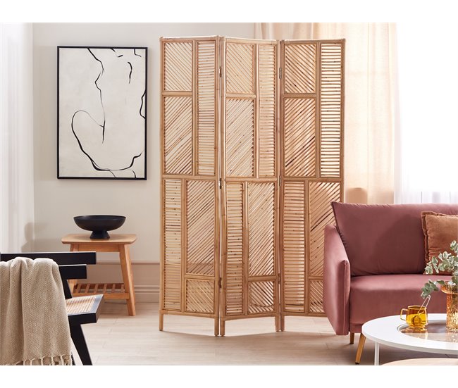 Conforama Biombo 3 Paneles De Ratán Beige/natural 117 X 180 Cm LAMEZIA
