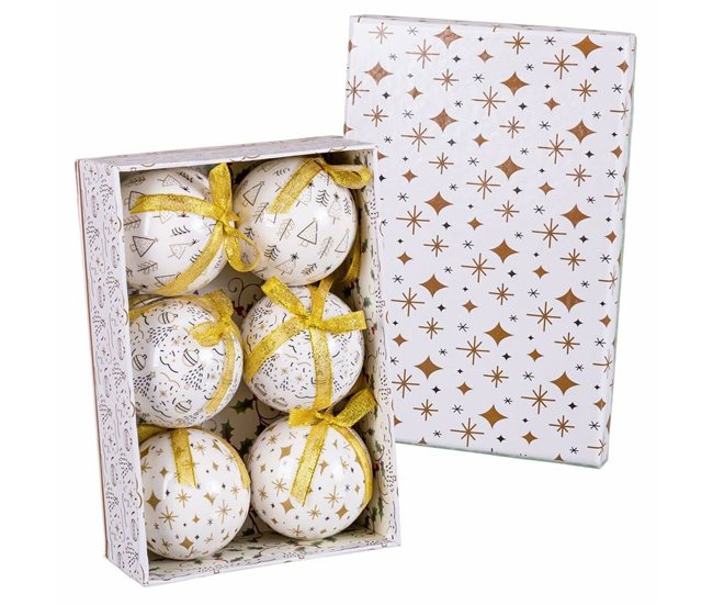 Conforama Bolas de Navidad Blanco Dorado Papel Polyfoam 7 5 x 7 5 x 7 5 cm (6 Unidades)