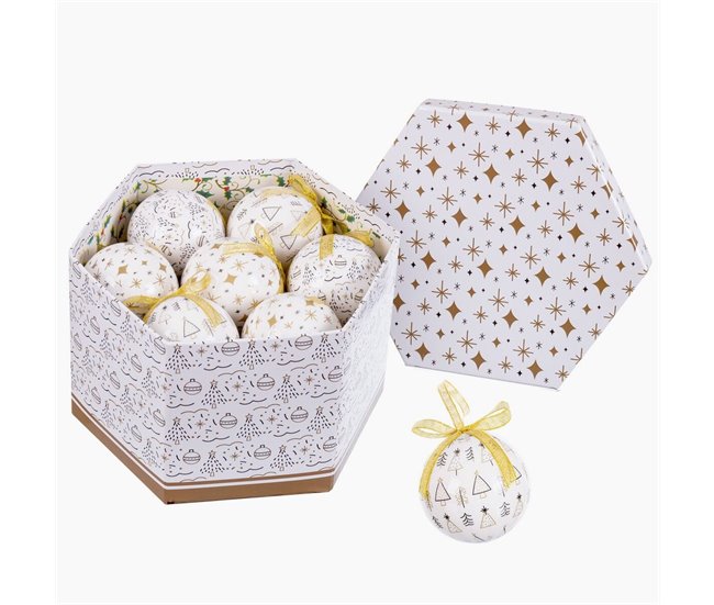 Conforama Bolas de Navidad Blanco Dorado Papel Polyfoam 7 5 x 7 5 x 7 5 cm (14 Unidades)