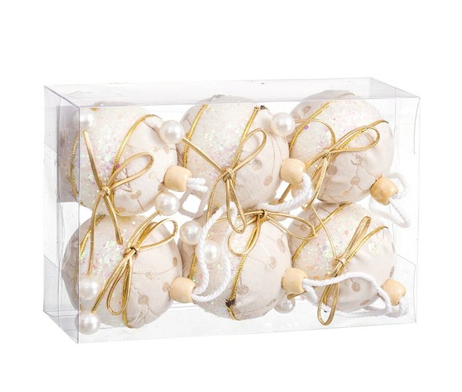 Conforama Bolas De Navidad Blanco Dorado Polyfoam Tejido Lazo 6 X 6 X 6 Cm (6 Unidades)