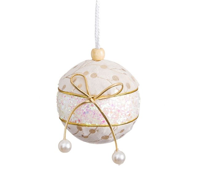 Conforama Bolas de Navidad Blanco Dorado Polyfoam Tejido Lazo 10 x 10 x 10 cm (3 Unidades)
