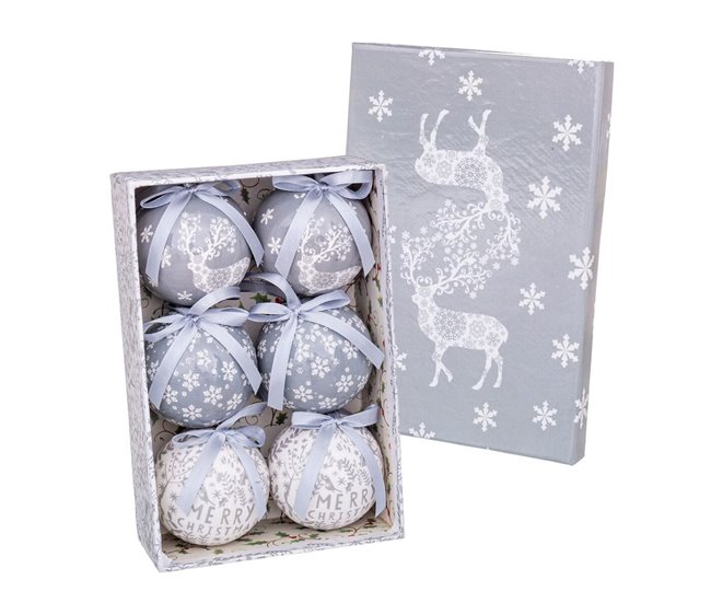 Conforama Bolas de Navidad Blanco Plateado Papel Polyfoam Ciervo 7 5 x 7 5 x 7 5 cm (6 Unidades)