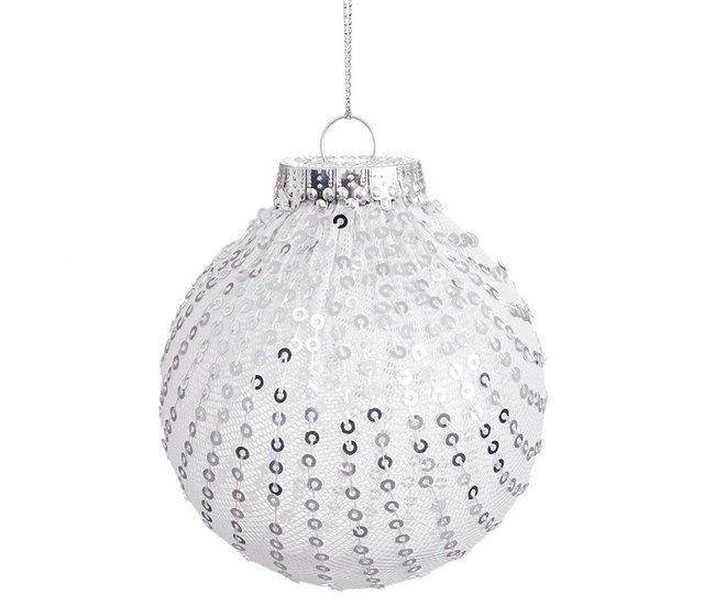 Conforama Bolas De Navidad Blanco Plateado Plástico Tejido Lentejuelas 8 X 8 X 8 Cm (6 Unidades)