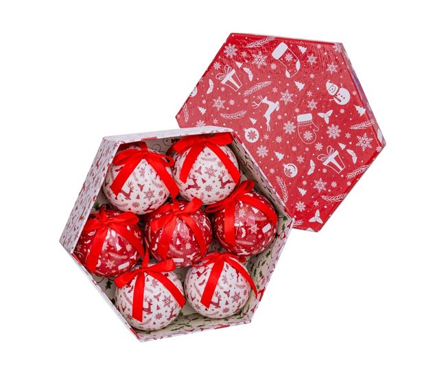 Conforama Bolas de Navidad Blanco Rojo Papel Polyfoam Muñeco de Nieve 7 5 x 7 5 x 7 5 cm (7 Unidades)