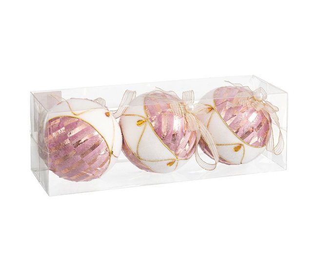 Conforama Bolas De Navidad Blanco Rosa Polyfoam Tejido 10 X 10 X 10 Cm (3 Unidades)