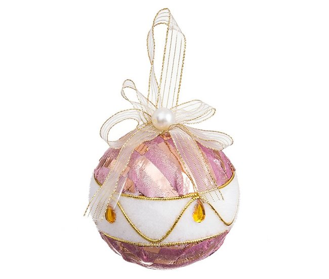 Conforama Bolas de Navidad Blanco Rosa Polyfoam Tejido 8 x 8 x 8 cm (4 Unidades)