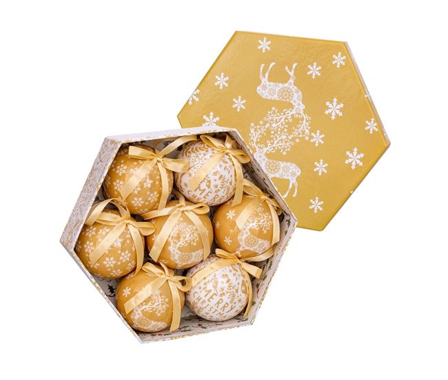 Conforama Bolas de Navidad Dorado Papel Polyfoam Ciervo 7 5 x 7 5 x 7 5 cm (7 Unidades)