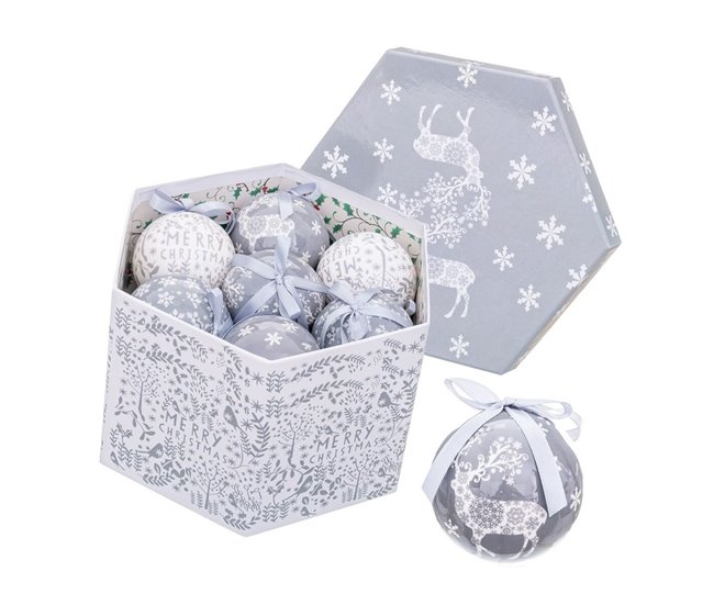 Conforama Bolas de Navidad Plateado Plata Papel Polyfoam Ciervo 7 5 x 7 5 x 7 5 cm (14 Unidades)