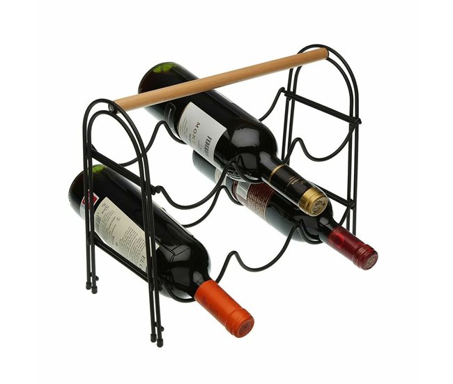 Conforama Botellero Versa Metal Madera Acero (14 X 27 5 X 32 7 Cm)