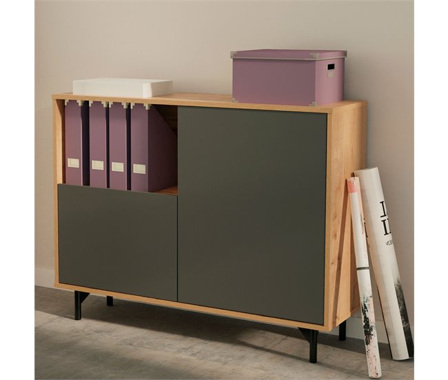 Conforama Briebe Fokus Aparador Mueble Salón Auxiliar Buffet 2 Puertas 1 Estante 86x112x33 Cm Recibidor Moderno Gris