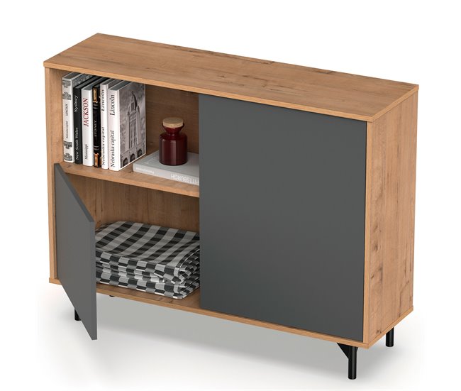 Conforama Briebe Fokus Aparador Mueble Salón Auxiliar Buffet 2 Puertas 1 Estante 86x112x33 Cm Recibidor Moderno Gris