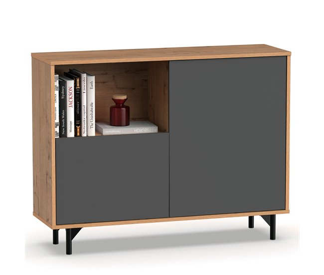 Conforama Briebe Fokus Aparador Mueble Salón Auxiliar Buffet 2 Puertas 1 Estante 86x112x33 cm Recibidor Moderno Gris