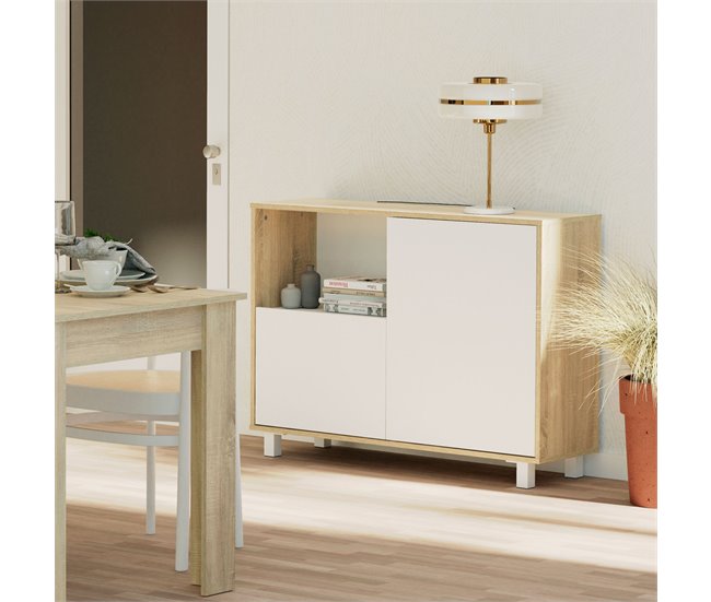 Conforama Briebe Nova Aparador Mueble Salón Auxiliar Buffet 2 Puertas 1 Estante 82 5x112x33 Cm Recibidor Moderno Blanco