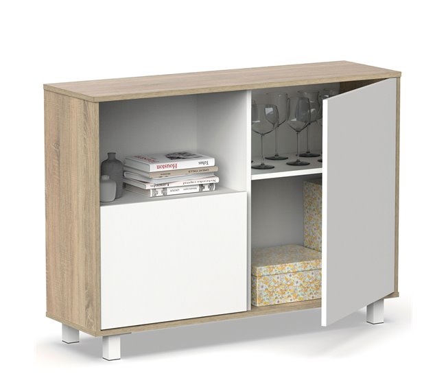 Conforama Briebe Nova Aparador Mueble Salón Auxiliar Buffet 2 Puertas 1 Estante 82 5x112x33 Cm Recibidor Moderno Blanco