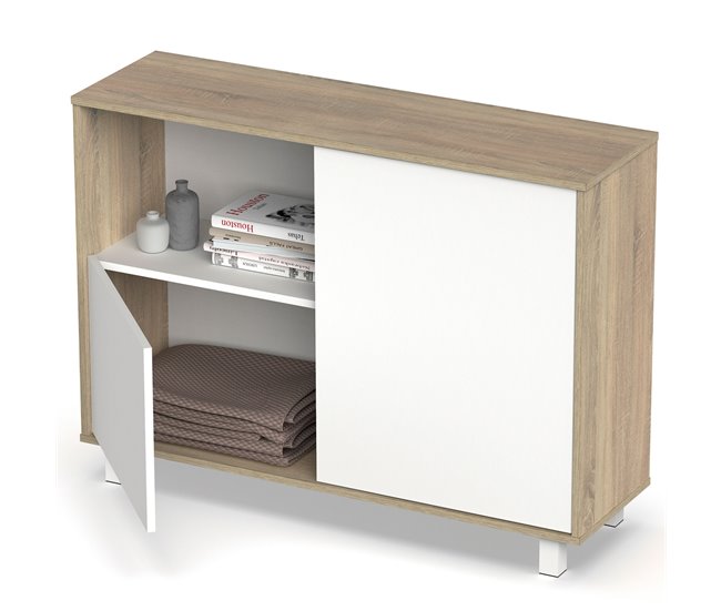 Conforama Briebe Nova Aparador Mueble Salón Auxiliar Buffet 2 Puertas 1 Estante 82 5x112x33 Cm Recibidor Moderno Blanco