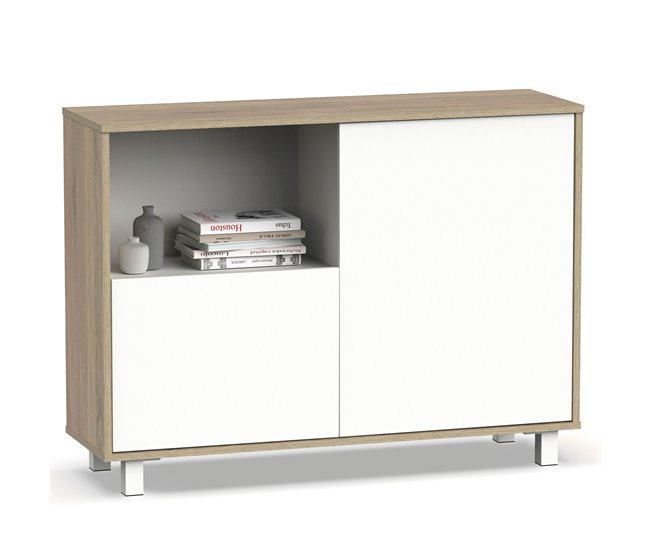 Conforama Briebe Nova Aparador Mueble Salón Auxiliar Buffet 2 Puertas 1 Estante 82 5x112x33 cm Recibidor Moderno Blanco