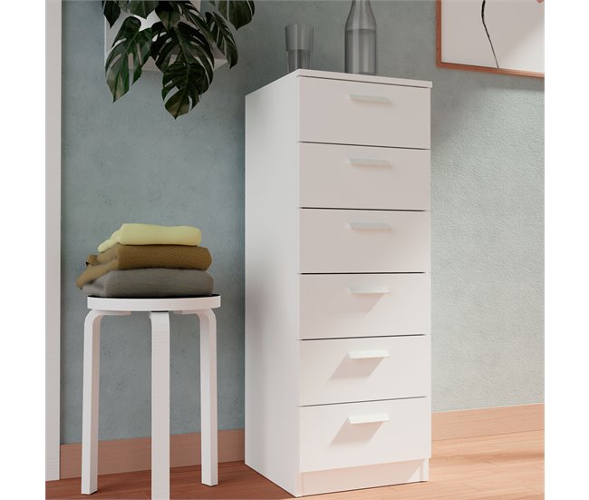 Conforama Briebe Nova Cajonera Dormitorio Sinfonier Alto Cómoda 6 Cajones 110x40x40 Cm (Alto X Ancho X Profundo) Blanco