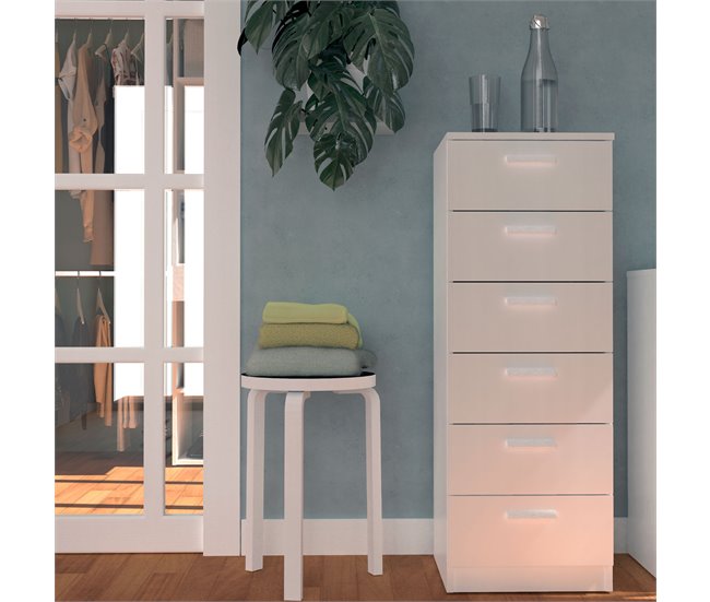 Conforama Briebe Nova Cajonera Dormitorio Sinfonier Alto Cómoda 6 Cajones 110x40x40 Cm (Alto X Ancho X Profundo) Blanco