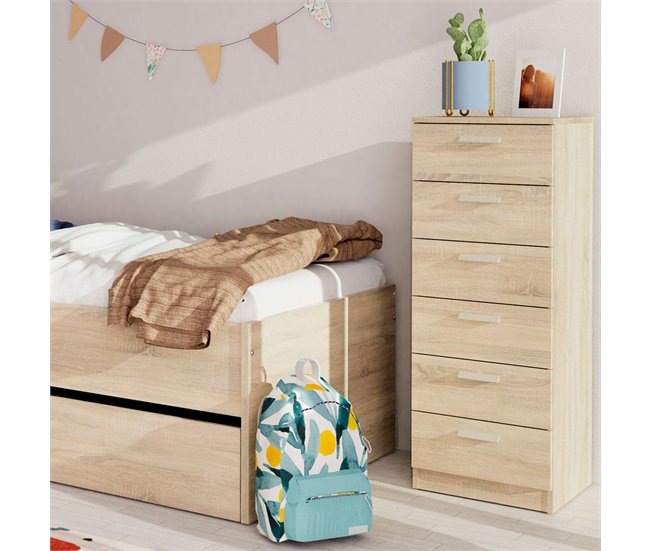 Conforama Briebe Nova Cajonera Dormitorio Sinfonier Alto Cómoda 6 Cajones 110x40x40 Cm (Alto X Ancho X Profundo) Madera