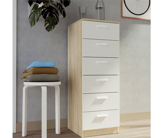 Conforama Briebe Nova Cajonera Dormitorio Sinfonier Alto Cómoda 6 Cajones 110x40x40 Cm (Alto X Ancho X Profundo) Blanco