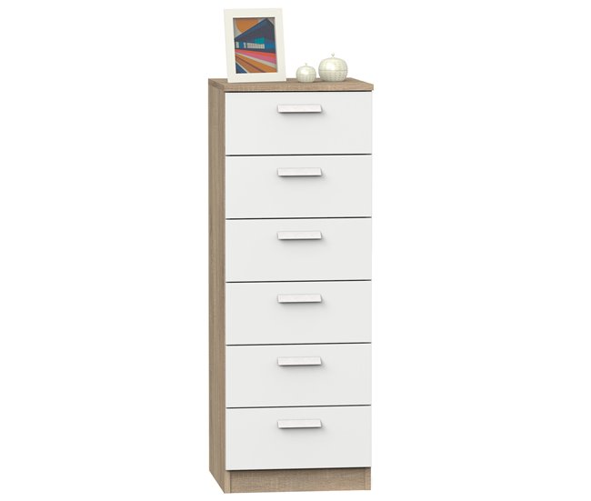 Conforama Briebe Nova Cajonera Dormitorio Sinfonier Alto Cómoda 6 Cajones 110x40x40 cm (Alto x Ancho x Profundo) Blanco