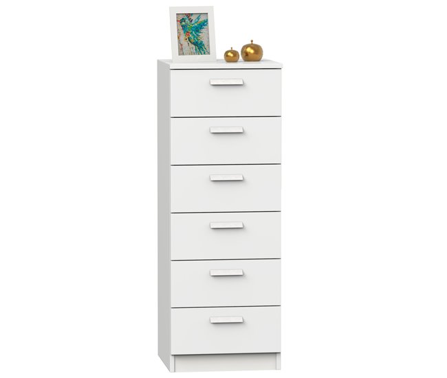 Conforama Briebe Nova Cajonera Dormitorio Sinfonier Alto Cómoda 6 Cajones 110x40x40 cm (Alto x Ancho x Profundo) Blanco