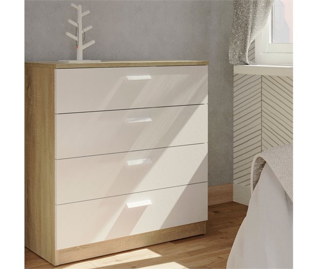 Conforama Briebe Nova Cómoda Dormitorio Cajonera 4 Cajones Sinfonier 78x74x40 Cm (Alto X Ancho X Profundo) Blanco