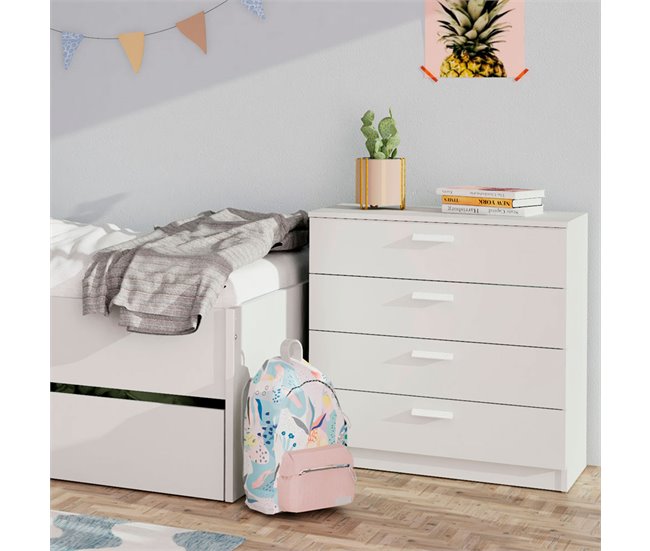 Conforama Briebe Nova Cómoda Dormitorio Cajonera 4 Cajones Sinfonier 78x74x40 Cm (Alto X Ancho X Profundo) Blanco