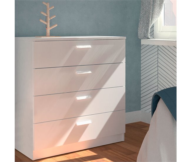 Conforama Briebe Nova Cómoda Dormitorio Cajonera 4 Cajones Sinfonier 78x74x40 Cm (Alto X Ancho X Profundo) Blanco