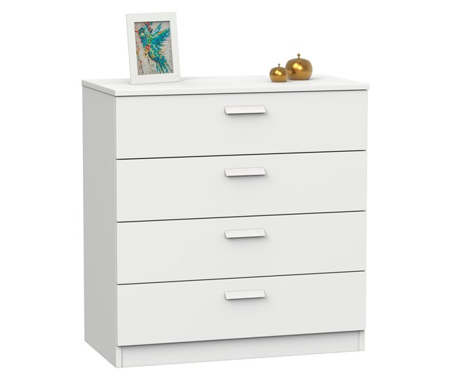 Conforama Briebe Nova Cómoda Dormitorio Cajonera 4 Cajones Sinfonier 78x74x40 cm (Alto x Ancho x Profundo) Blanco