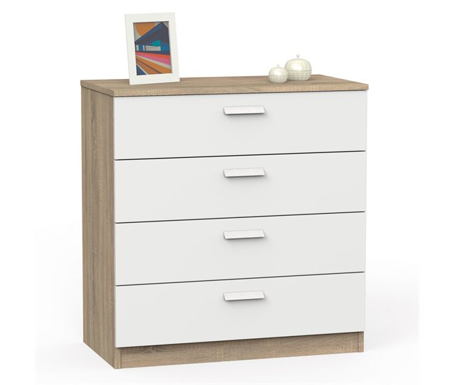 Conforama Briebe Nova Cómoda Dormitorio Cajonera 4 Cajones Sinfonier 78x74x40 cm (Alto x Ancho x Profundo) Blanco