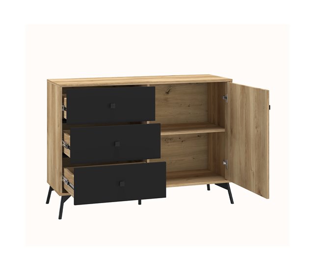 Conforama Bufé 1 Puerta 3 Cajones Elara Madera Y Negro