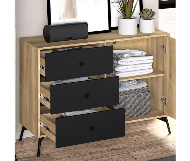 Conforama Bufé 1 Puerta 3 Cajones Elara Madera Y Negro