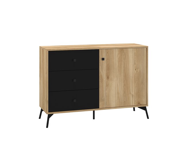 Conforama Bufé 1 puerta 3 cajones Elara Madera y Negro