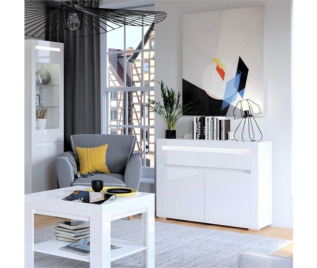 Conforama Bufé 2 Puertas 1 Cajón Con LED Kasla Blanco