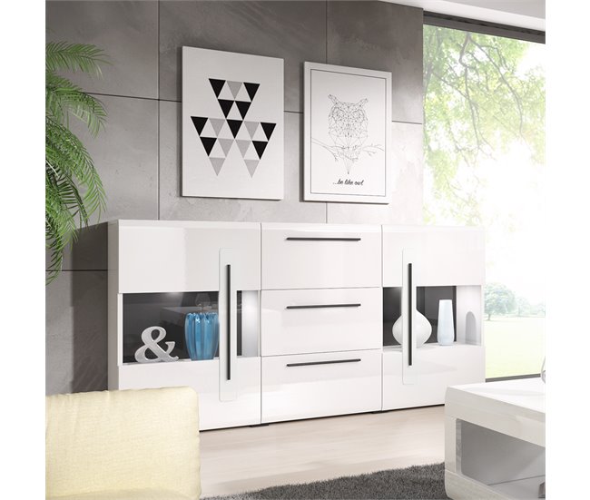 Conforama Bufé 2 Puertas Y 3 Cajones Con LED Louis Blanco