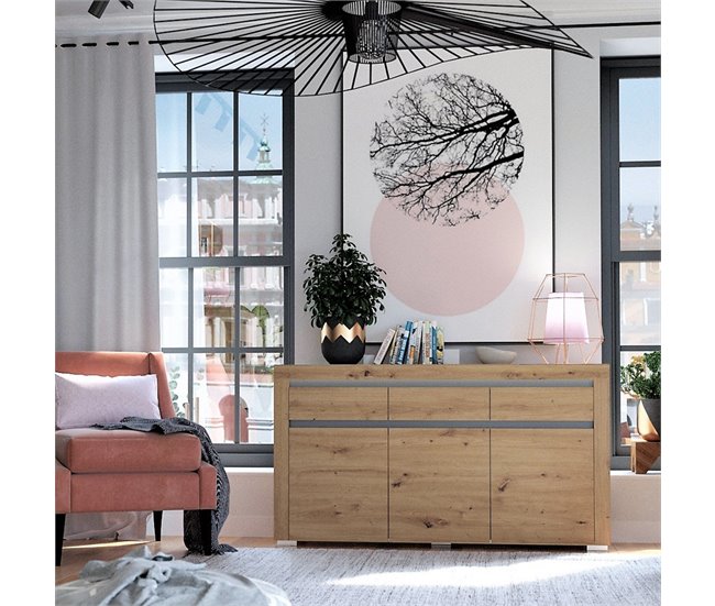 Conforama Bufé 3 Puertas 3 Cajones Con LED Kasla Madera Y Antracita