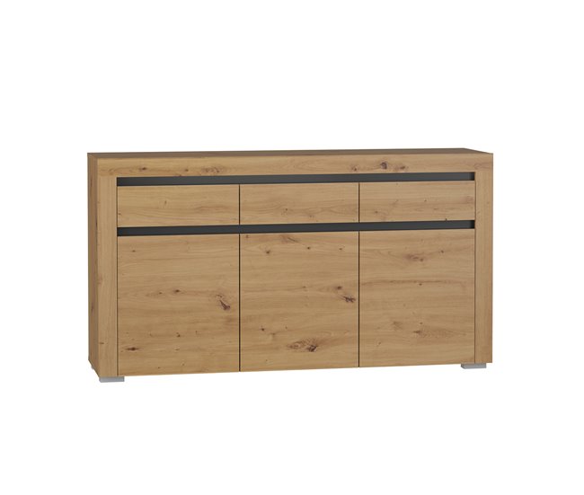 Conforama Bufé 3 puertas 3 cajones con LED Kasla Madera y Antracita