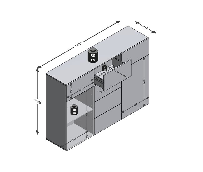 Conforama Buffet 2 Puertas 6 Cajones Belm 4 - L163 X H115 Cm