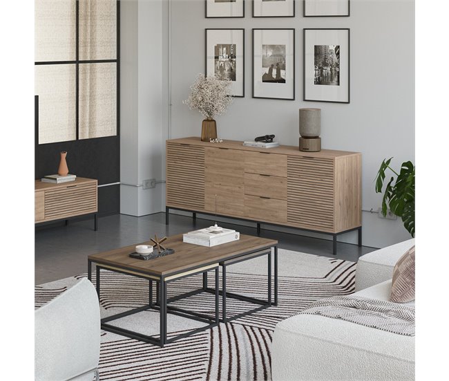 Conforama Buffet 3 Puertas 3 Cajones Y Patas De Metal Ariel - L180 Cm