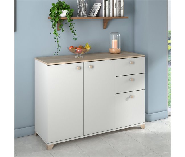 Conforama Buffet 3 Puertas Y 2 Cajones Decoración Roble Kronberg Y Blanco - L119 6 Cm