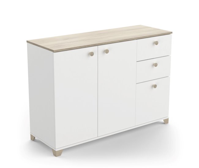 Conforama Buffet 3 Puertas Y 2 Cajones Decoración Roble Kronberg Y Blanco - L119 6 Cm
