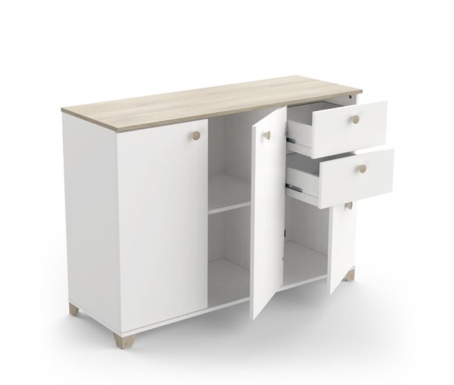Conforama Buffet 3 Puertas Y 2 Cajones Decoración Roble Kronberg Y Blanco - L119 6 Cm