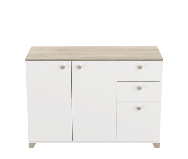 Conforama Buffet 3 puertas y 2 cajones decoración roble Kronberg y blanco - L119 6 cm
