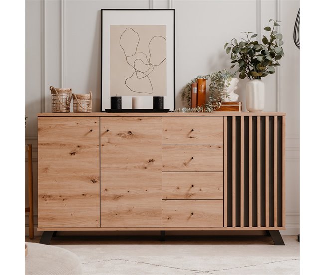 Conforama Buffet 3 Puertas Y 4 Cajones Decoración Roble Artesanal L160 Cm - LUBLIN