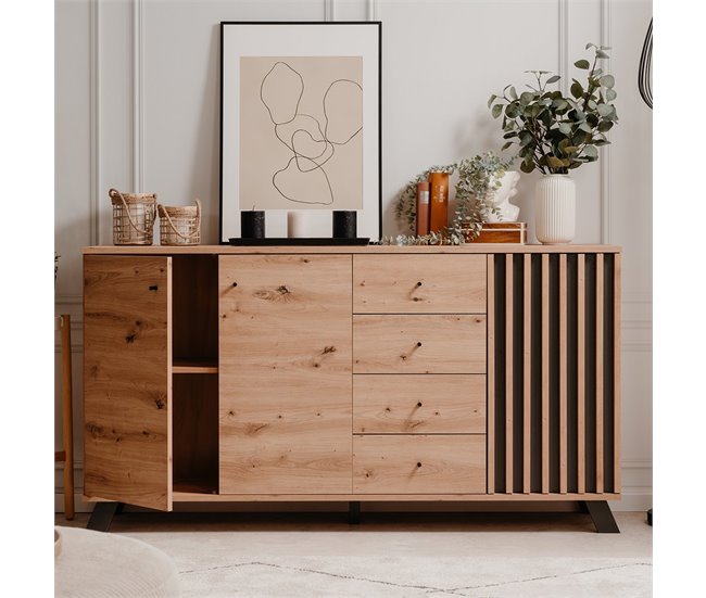 Conforama Buffet 3 Puertas Y 4 Cajones Decoración Roble Artesanal L160 Cm - LUBLIN