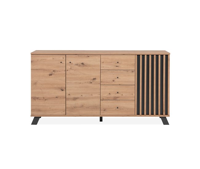 Conforama Buffet 3 puertas y 4 cajones decoración roble artesanal L160 cm - LUBLIN