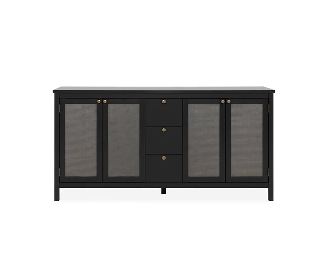 Conforama Buffet 4 puertas y 3 cajones negro y enrejado L180 cm - KRAKOW