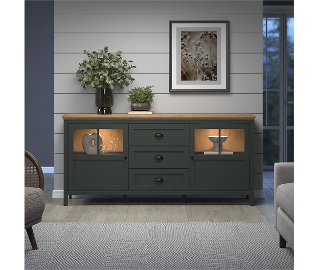 Conforama Buffet Bajo Con Iluminación LED Incluida 2 Puertas Y 3 Cajones L185 Cm - Stanton