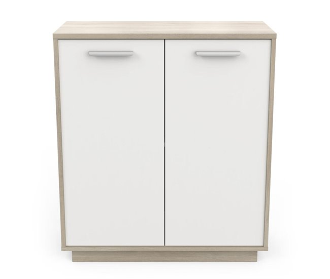 Conforama Buffet bajo de 2 puertas decoración de madera y blanco L78 cm - Léo